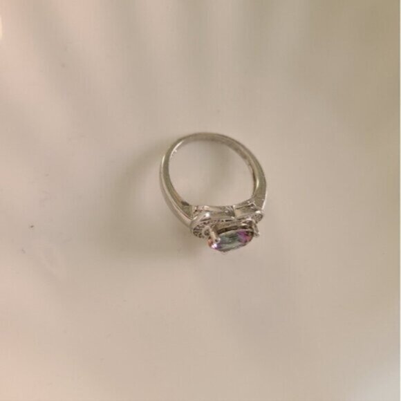 Vintage Boho Sterling Silver Mystic Topaz Heart Ring Size 8 - Picture 7 of 8